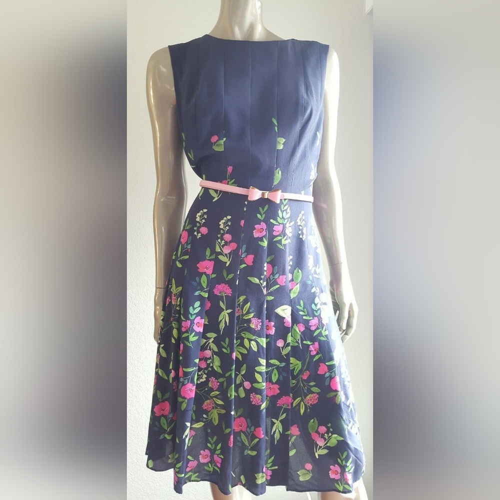 $1990 OSCAR DE LA RENTA GORGEOUS SILK BLUE PINK FLORAL RUNWAY DRESS US 10